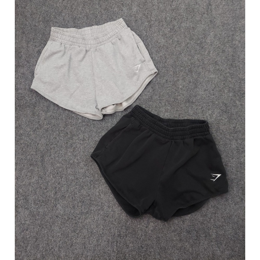 Lot 2 GYMSHARK Shorts Womens Small Gray Black Fleece Logo Gym Workout